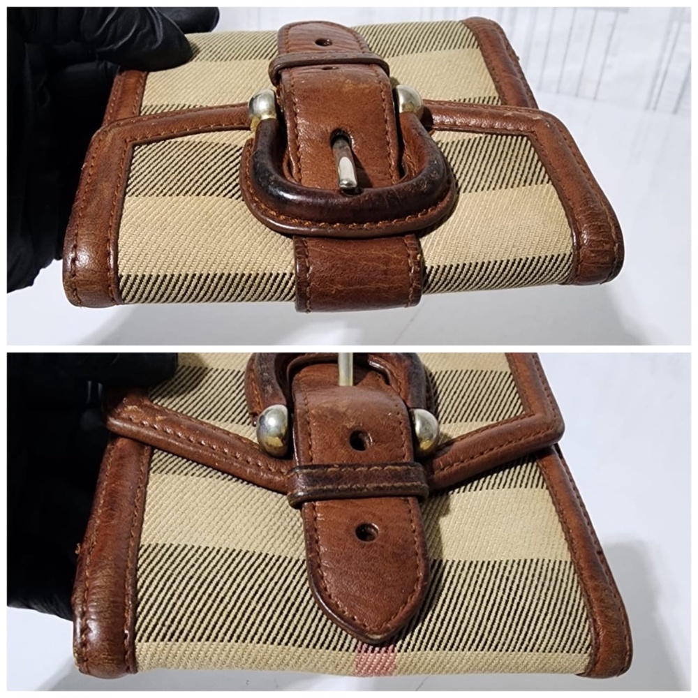 Authentic BURBERRY Vintage Canvas House Check Buckle Wallet Brown/Beige - Picture 4 of 12